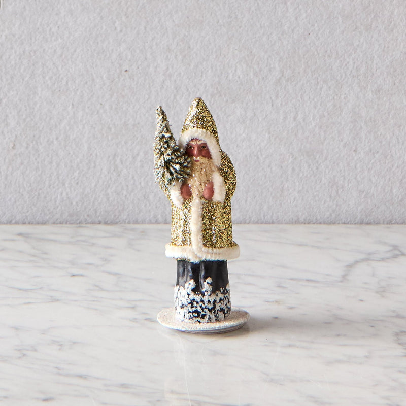 Ino Schaller Papier-Mâché Santa, Small Gold Glitter Coat