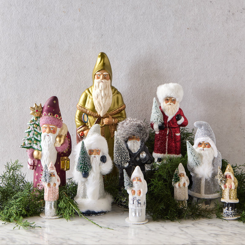 Ino Schaller Papier-Mâché Santa, Large Red Deer & Tree Scene with Fur