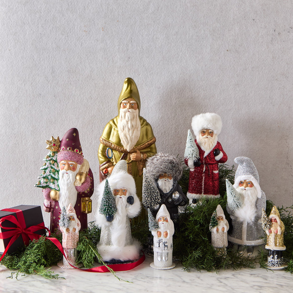 Ino Schaller Papier-Mâché Santa, Medium Bourdeaux with White Fur