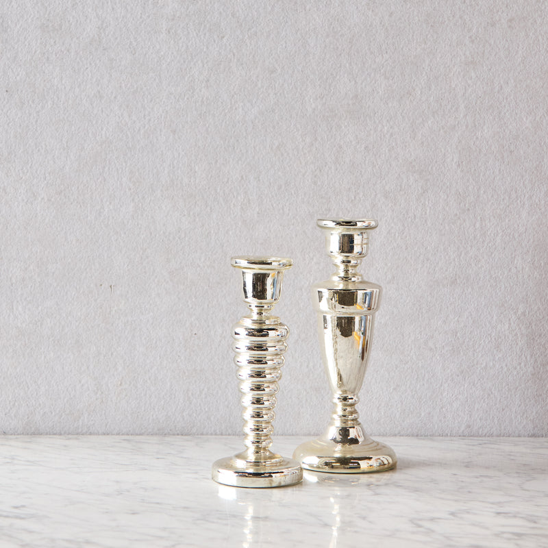 9-Inch Antique Mercury Glass Candle Holder