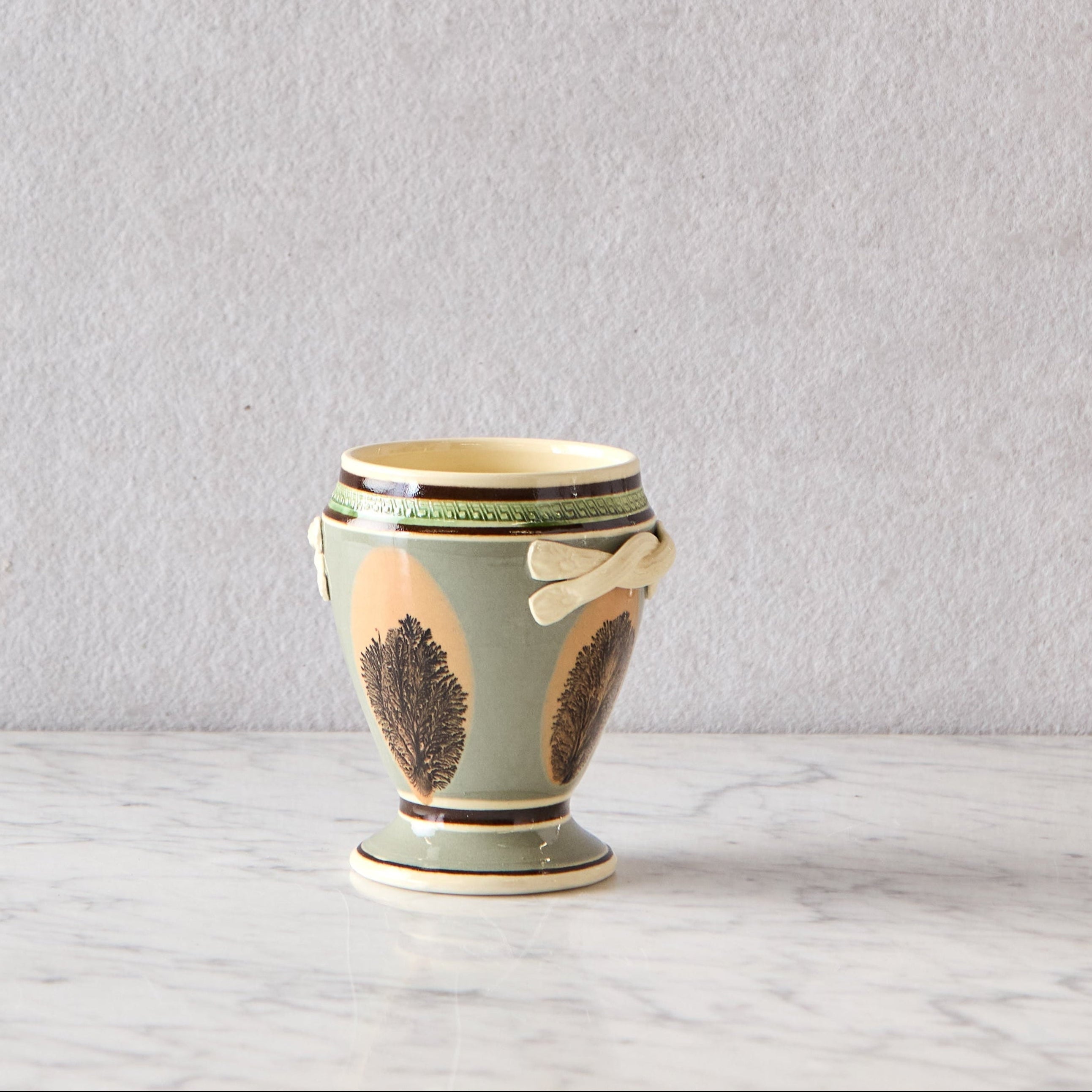 Mochaware Urn Vase, Duck Egg