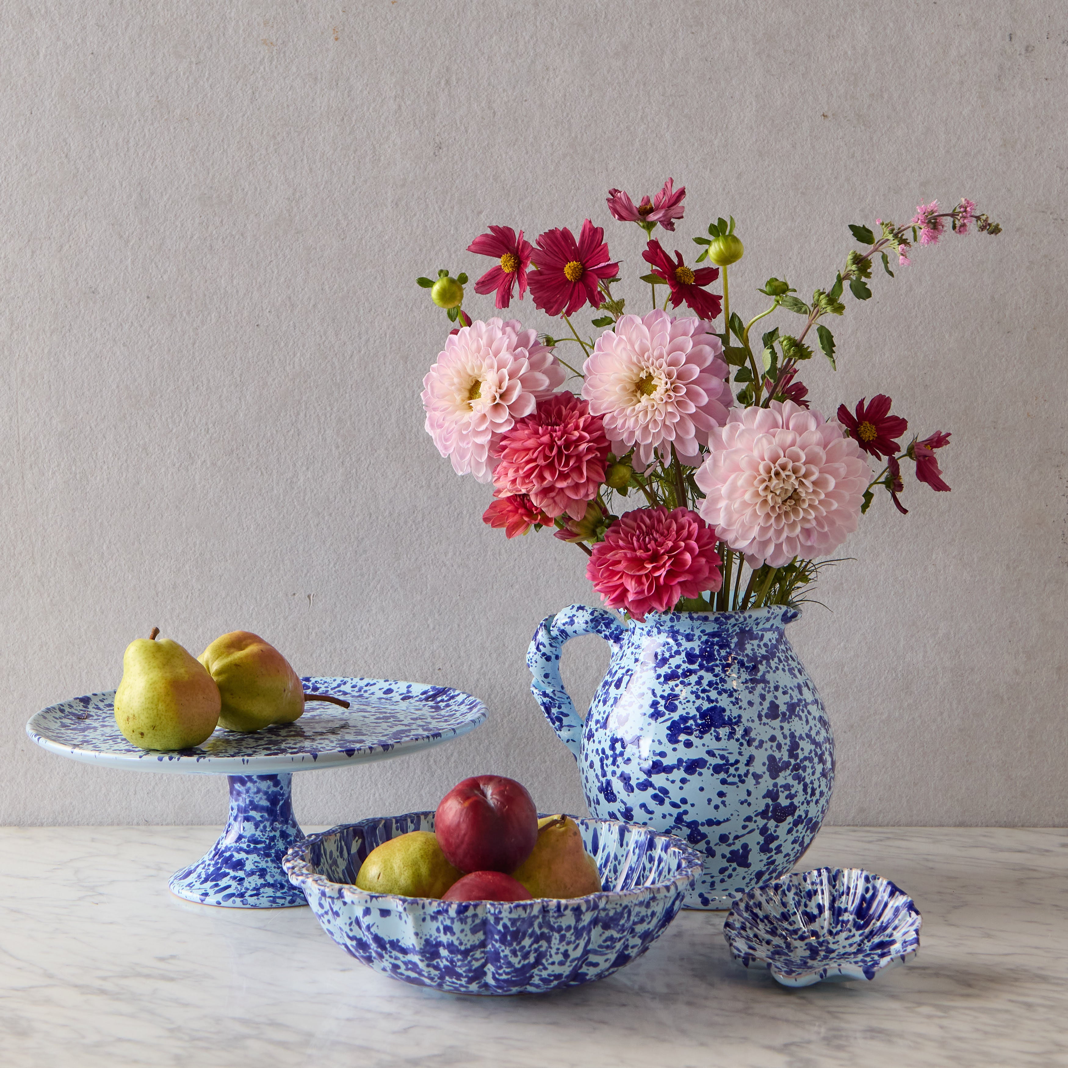 Splatterware Twist Handle Pitcher, Blue on Blue