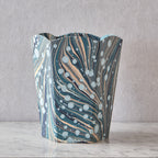 Block-Printed Scalloped Collapsible Waste Basket, Fire Whirl Blue