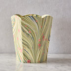 Block-Printed Scalloped Collapsible Waste Basket, Fire Whirl Moss