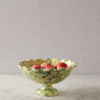 Splatterware Fluted Fruit Bowl, Green on Yellow