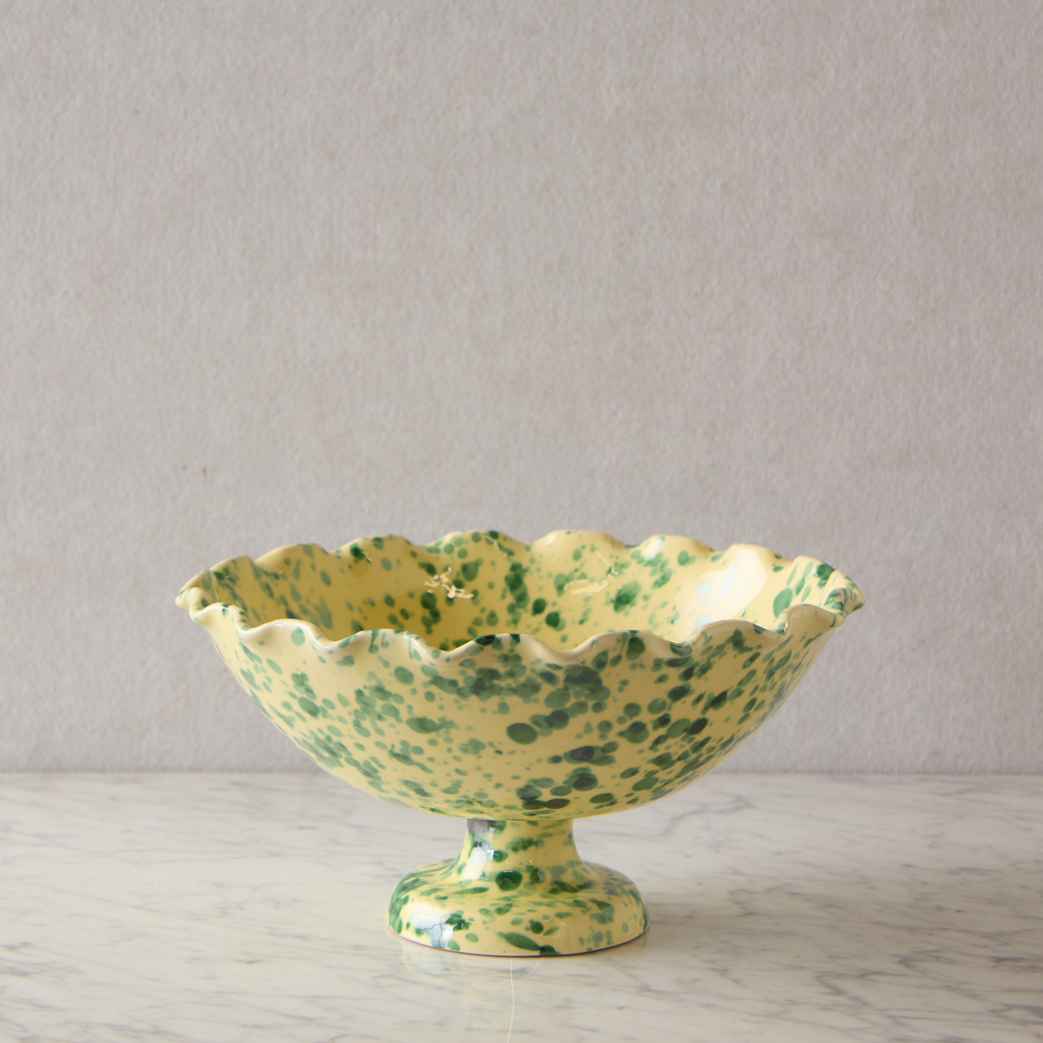 Splatterware Fluted Fruit Bowl, Green on Yellow