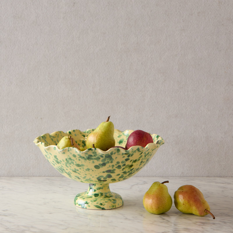 Splatterware Fluted Fruit Bowl, Green on Yellow