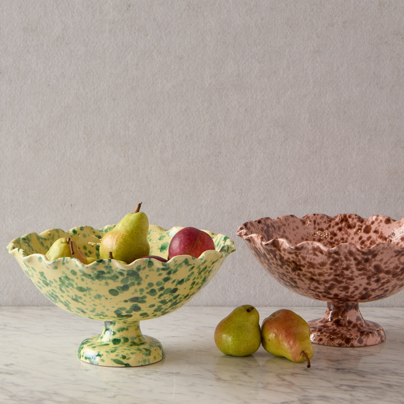 Splatterware Fluted Fruit Bowl, Green on Yellow