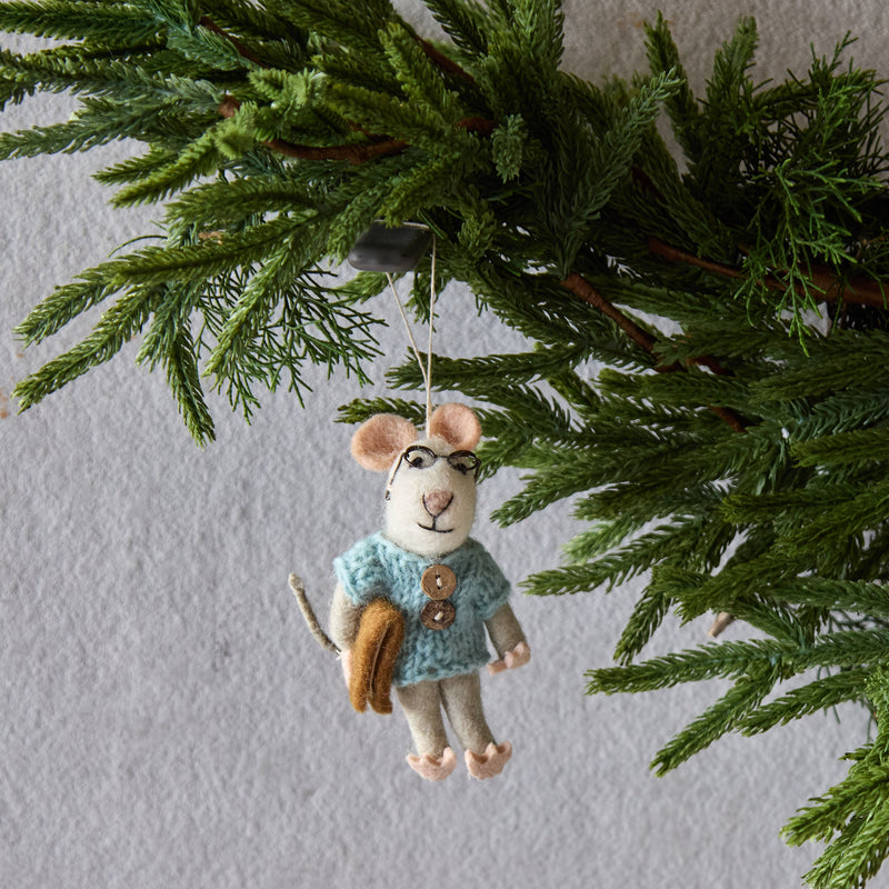 Studious Felt Mouse Ornament