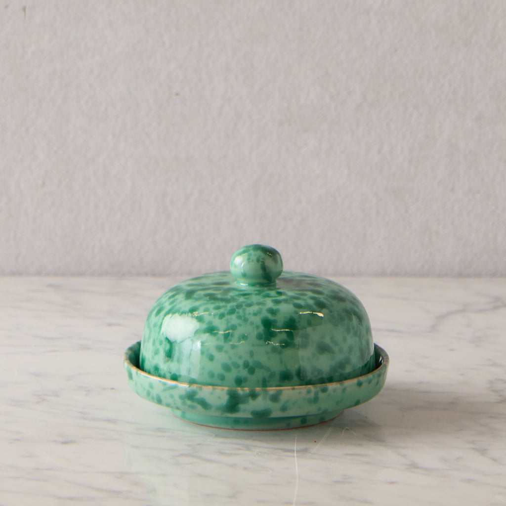 Splatterware Butter Dish, Green on Green