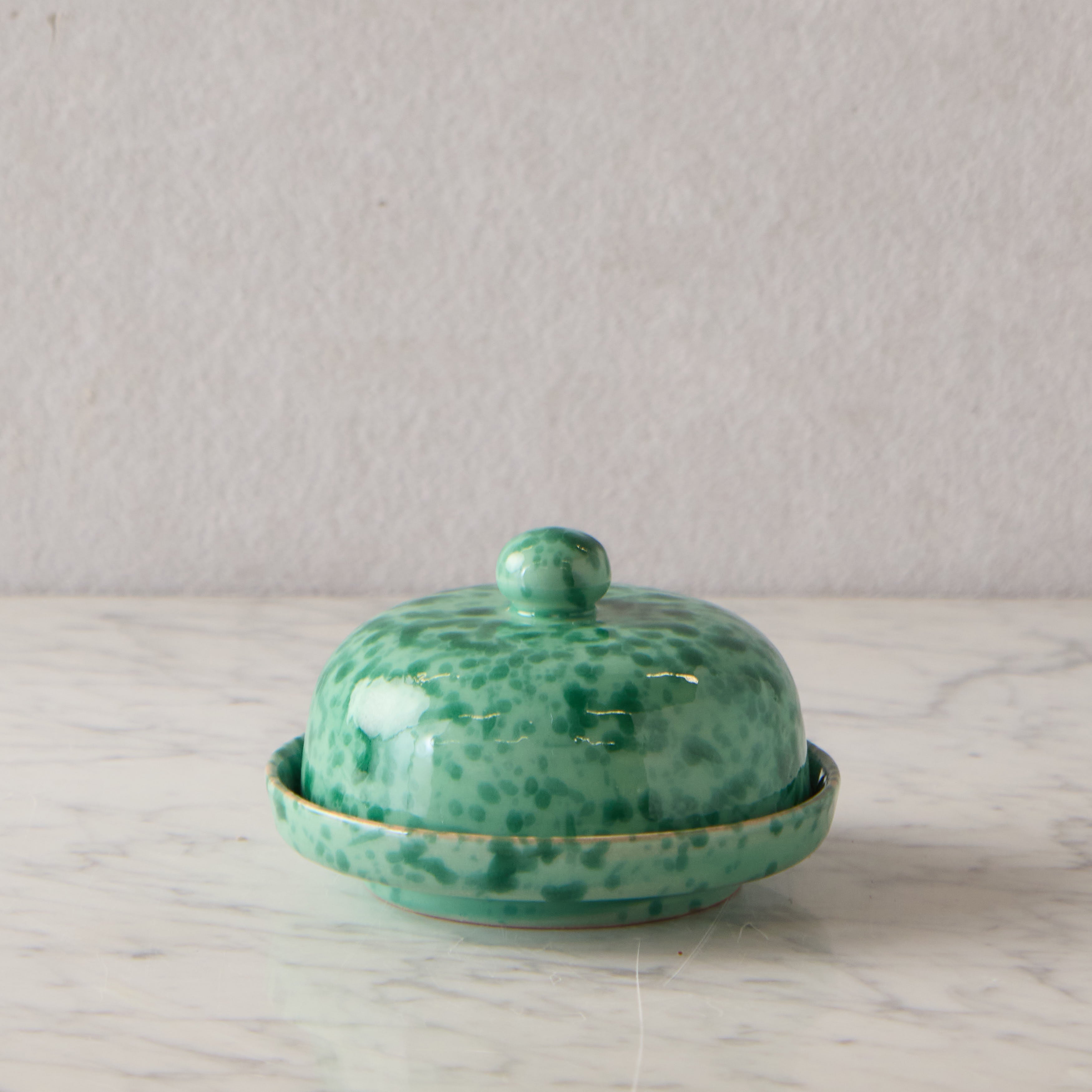 Splatterware Butter Dish, Green on Green