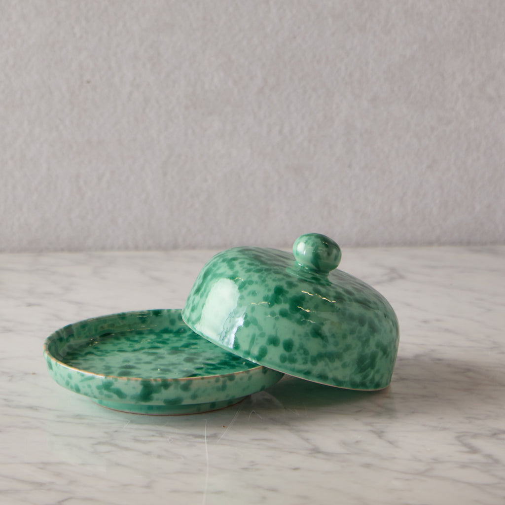 Splatterware Butter Dish, Green on Green