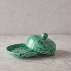 Splatterware Butter Dish, Green on Green