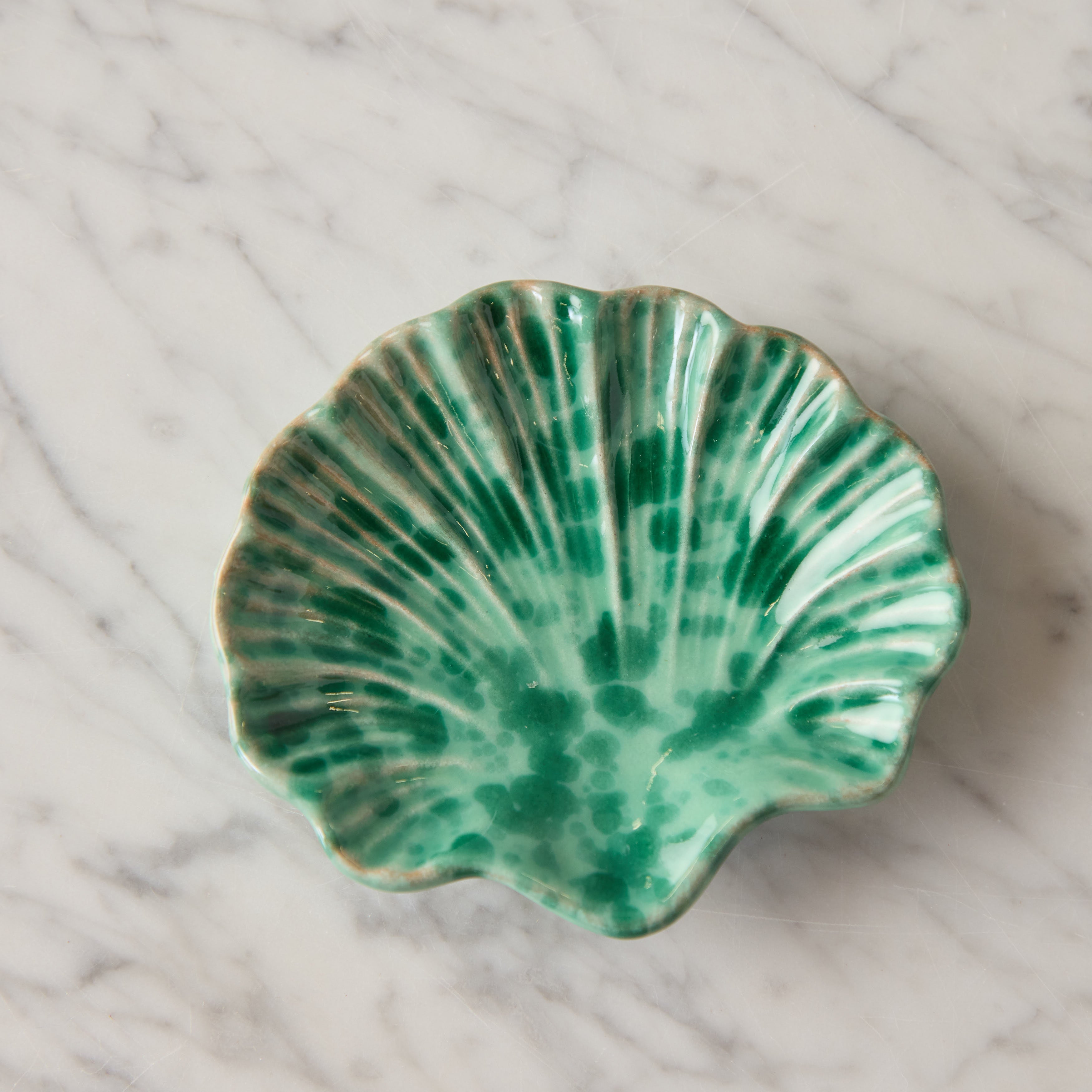 Splatterware Shell Dish, Green on Green