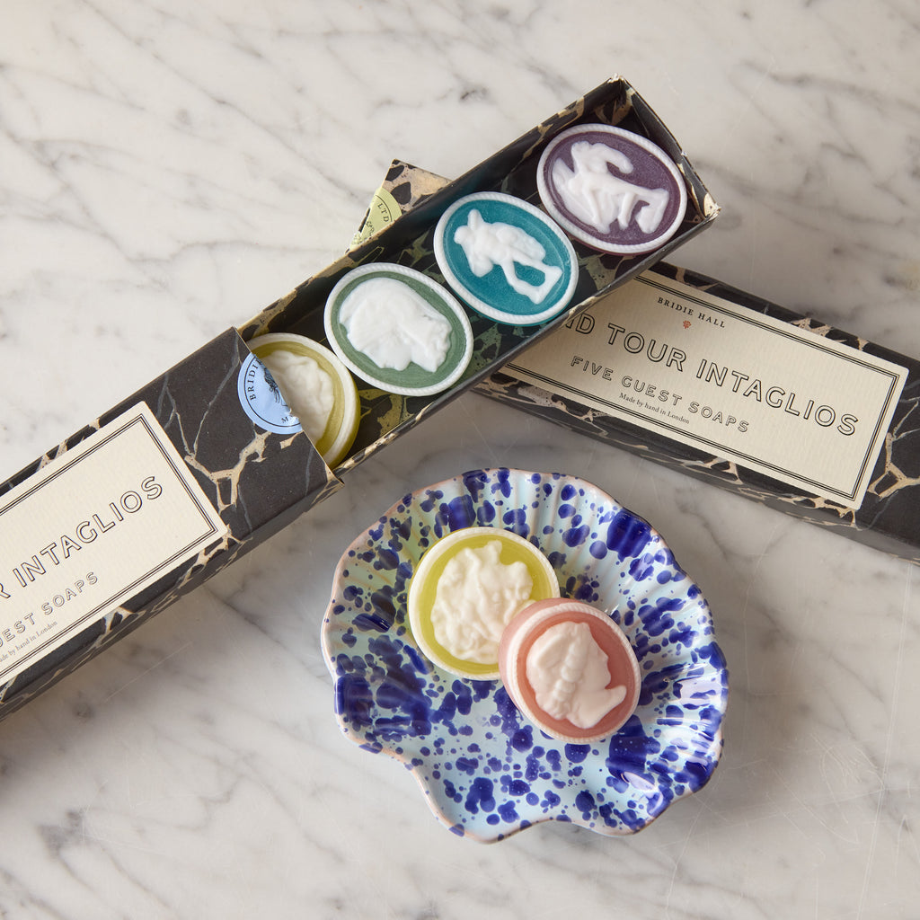 Splatterware Shell Dish, Blue on Blue