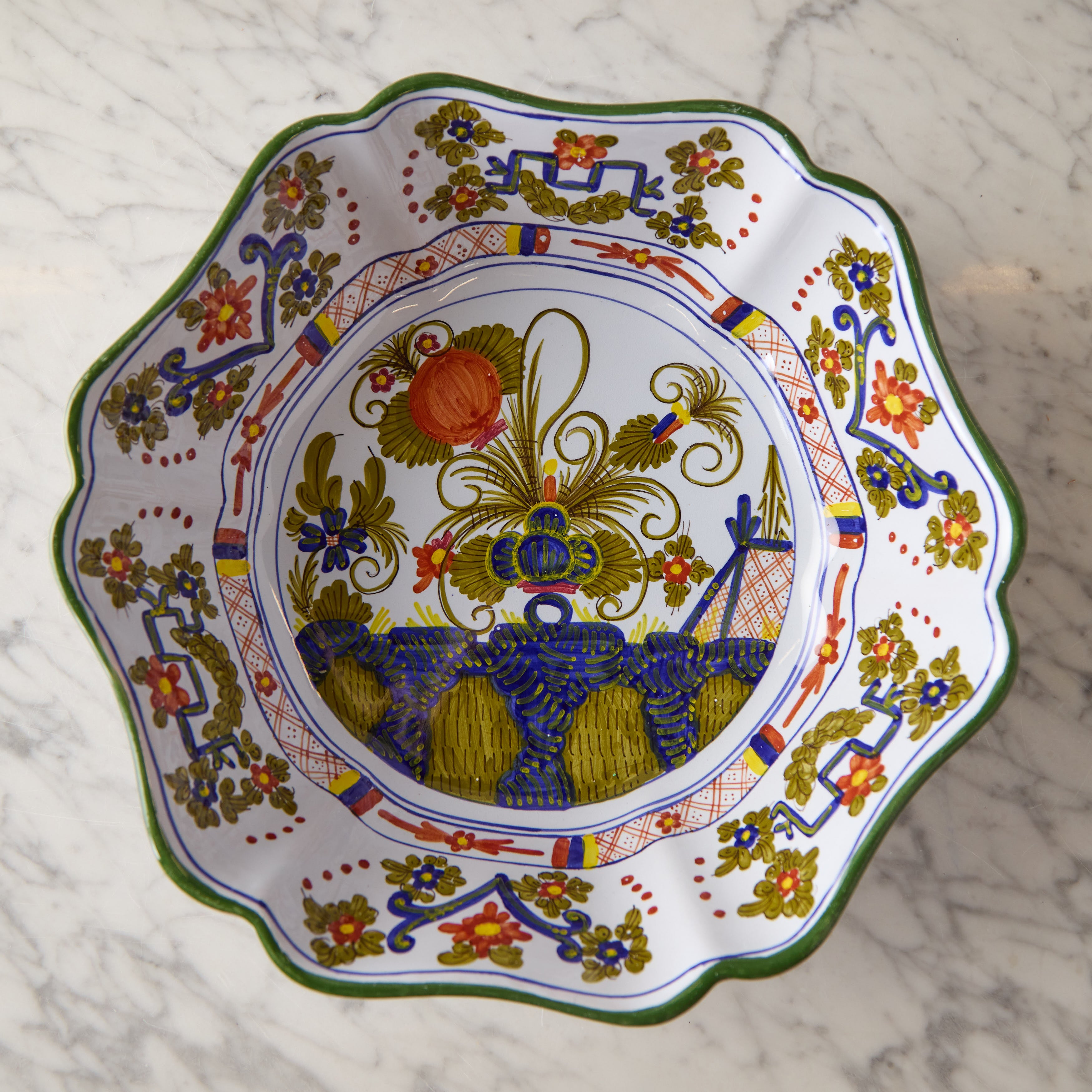 Large Scalloped Edge Carnation Porcelain Serving Bowl