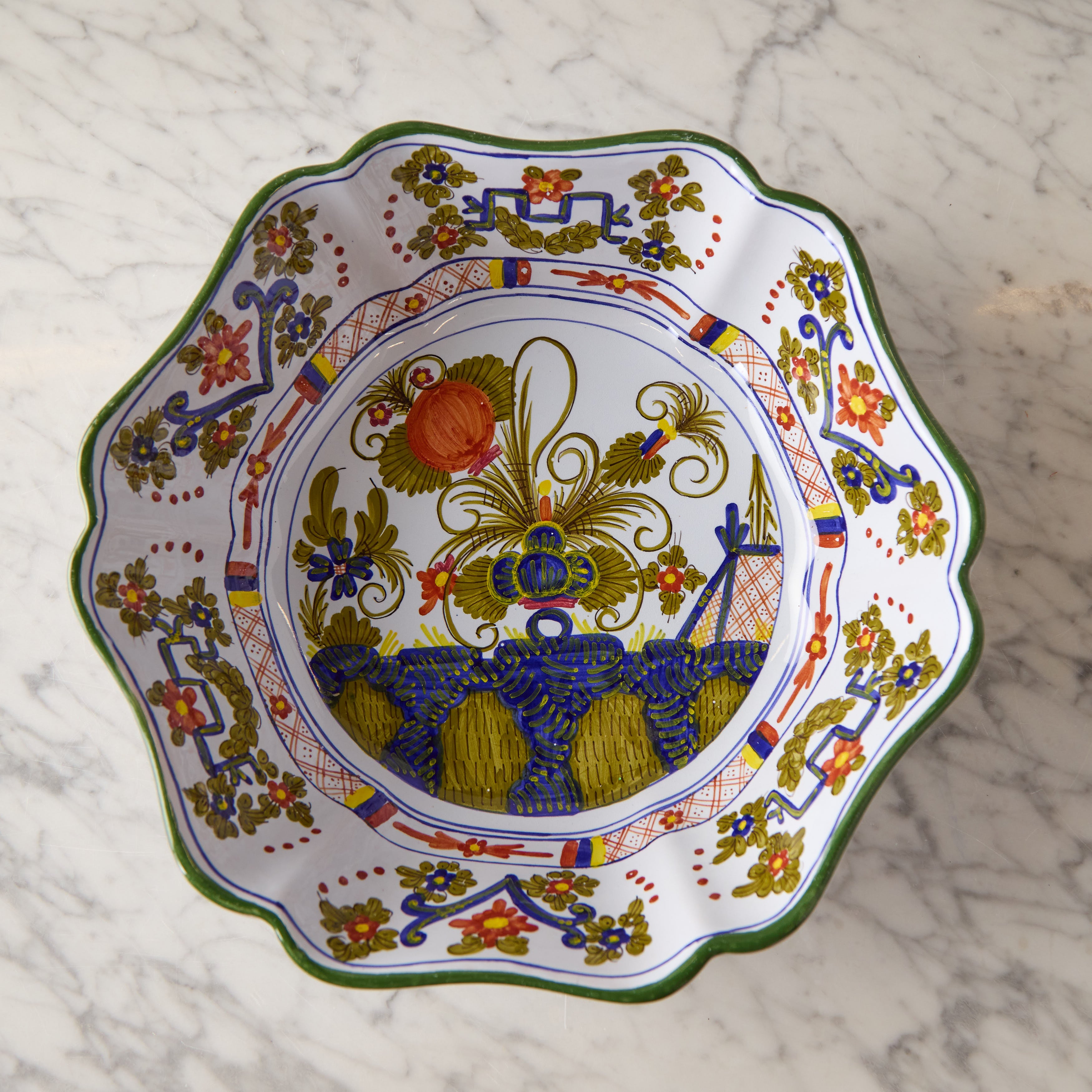 Large Scalloped Edge Carnation Porcelain Serving Bowl