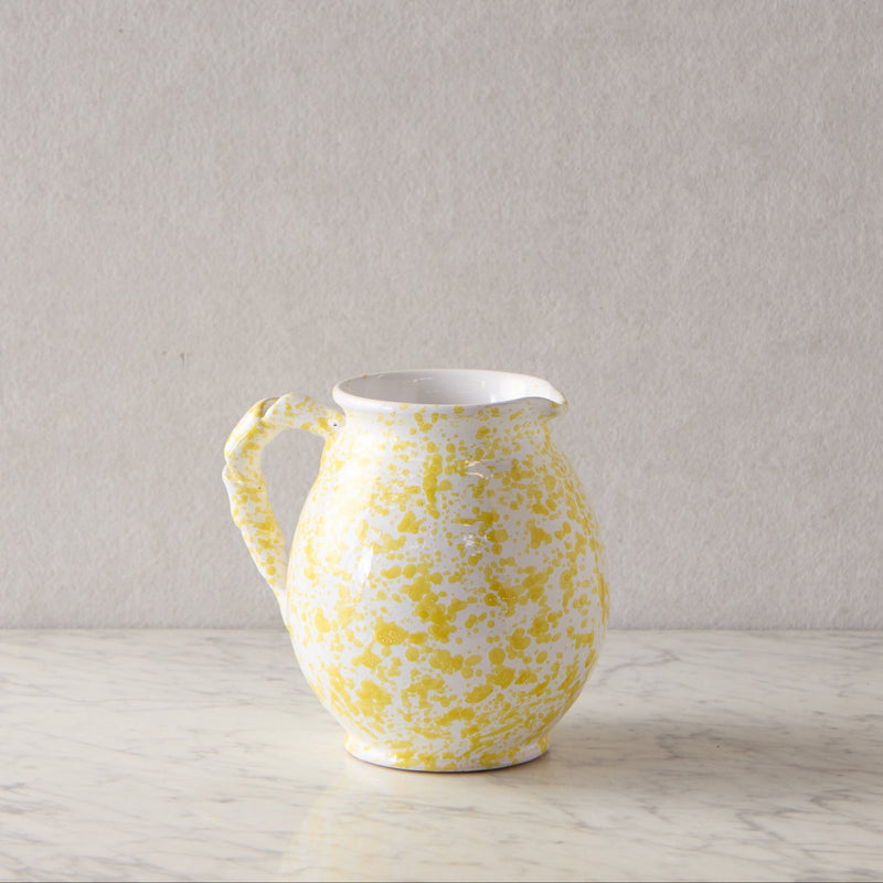 Splatterware Twist Handle Pitcher, Yellow on White