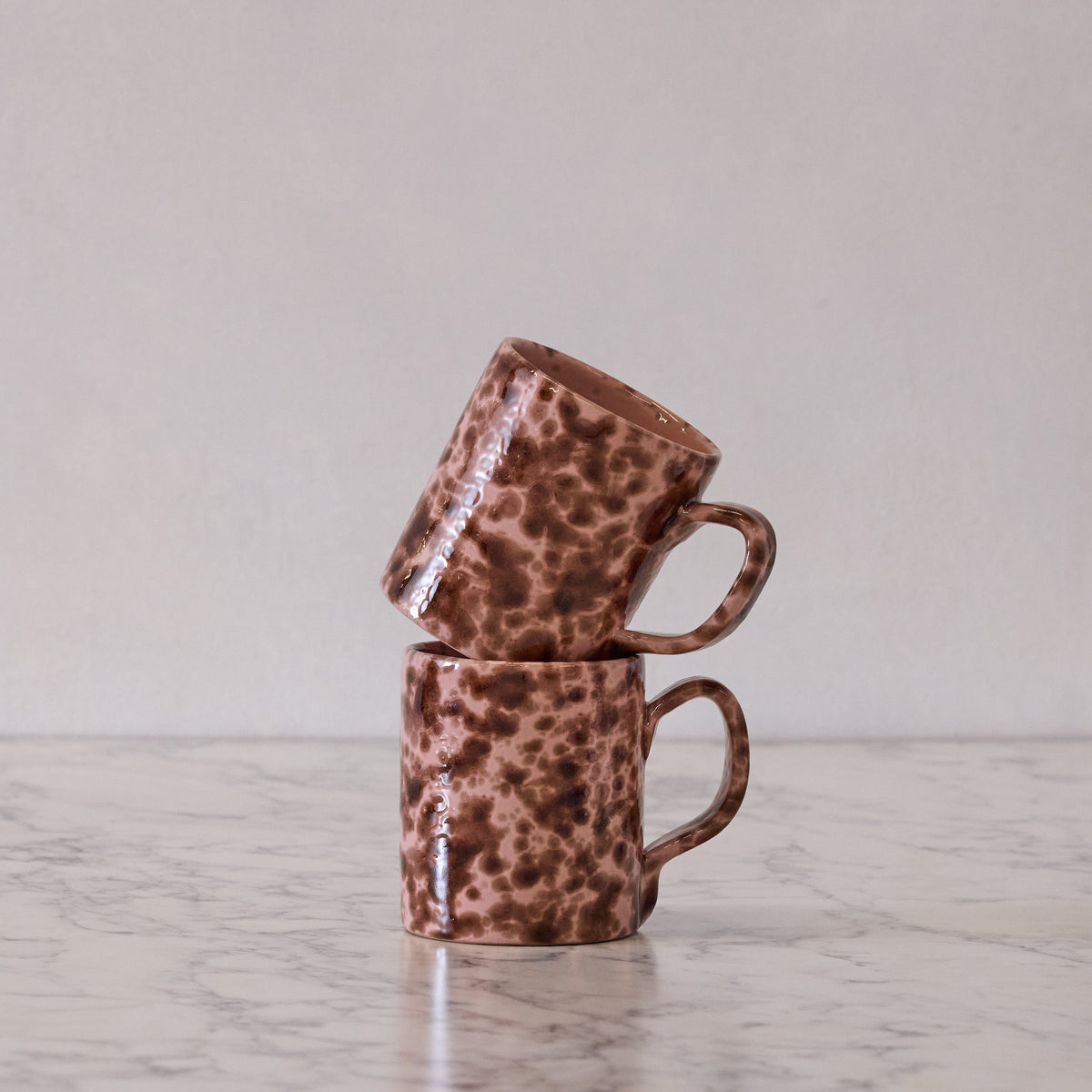 Splatterware Mug, Rose on Brown, Set of 2