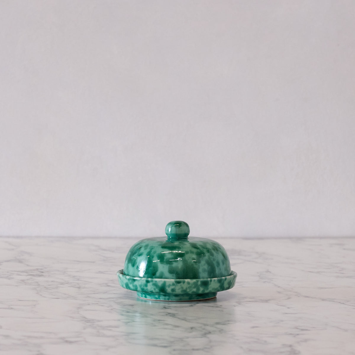 Splatterware Butter Dish, Green on Green