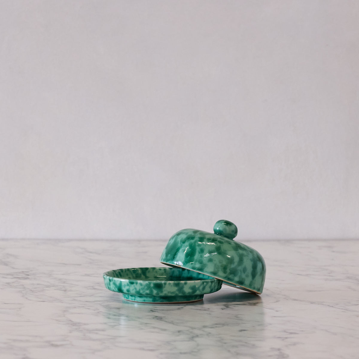 Splatterware Butter Dish, Green on Green