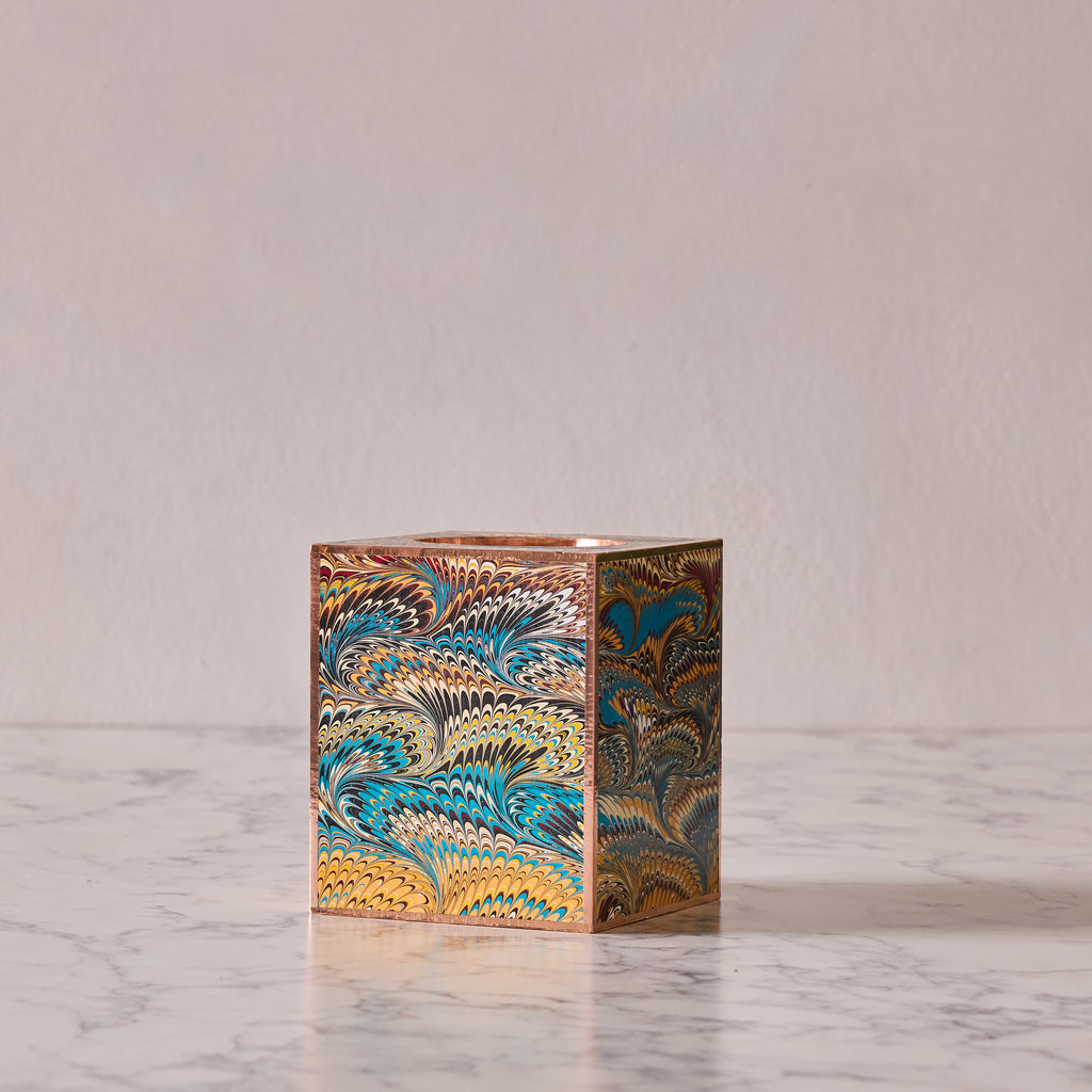 Marbled Tissue Box Cover, Peacock Tide