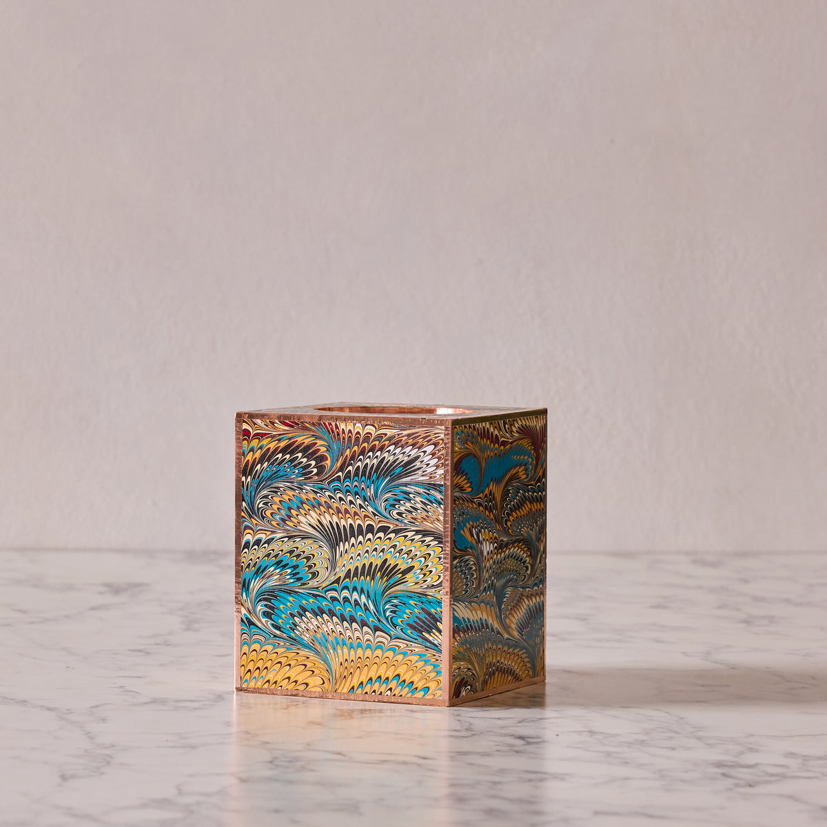 Marbled Tissue Box Cover, Peacock Tide