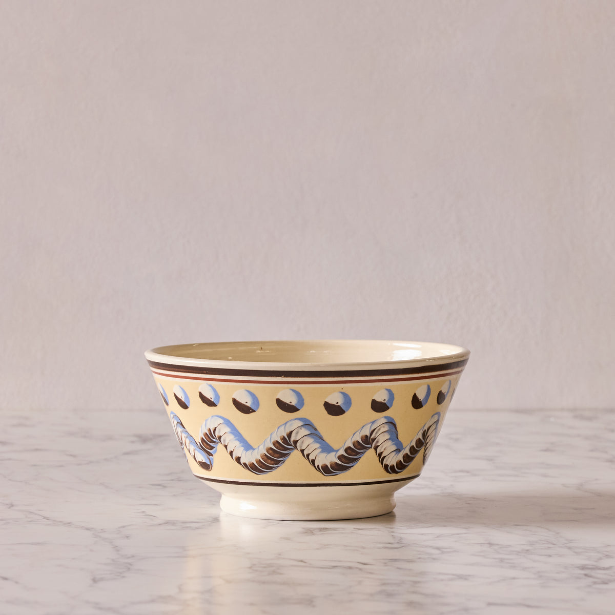 Large Mochaware Bowl, Earthworm & Cat's Eye, Yellow