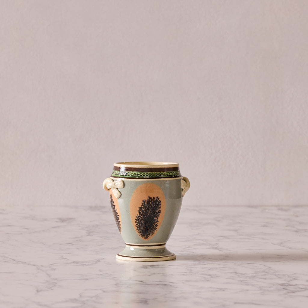 Mochaware Urn Vase, Duck Egg