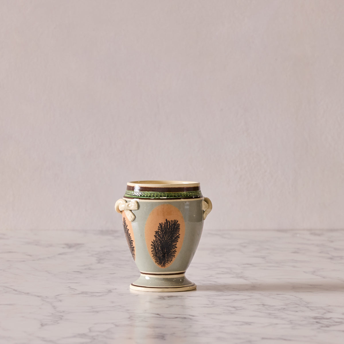 Mochaware Urn Vase, Duck Egg