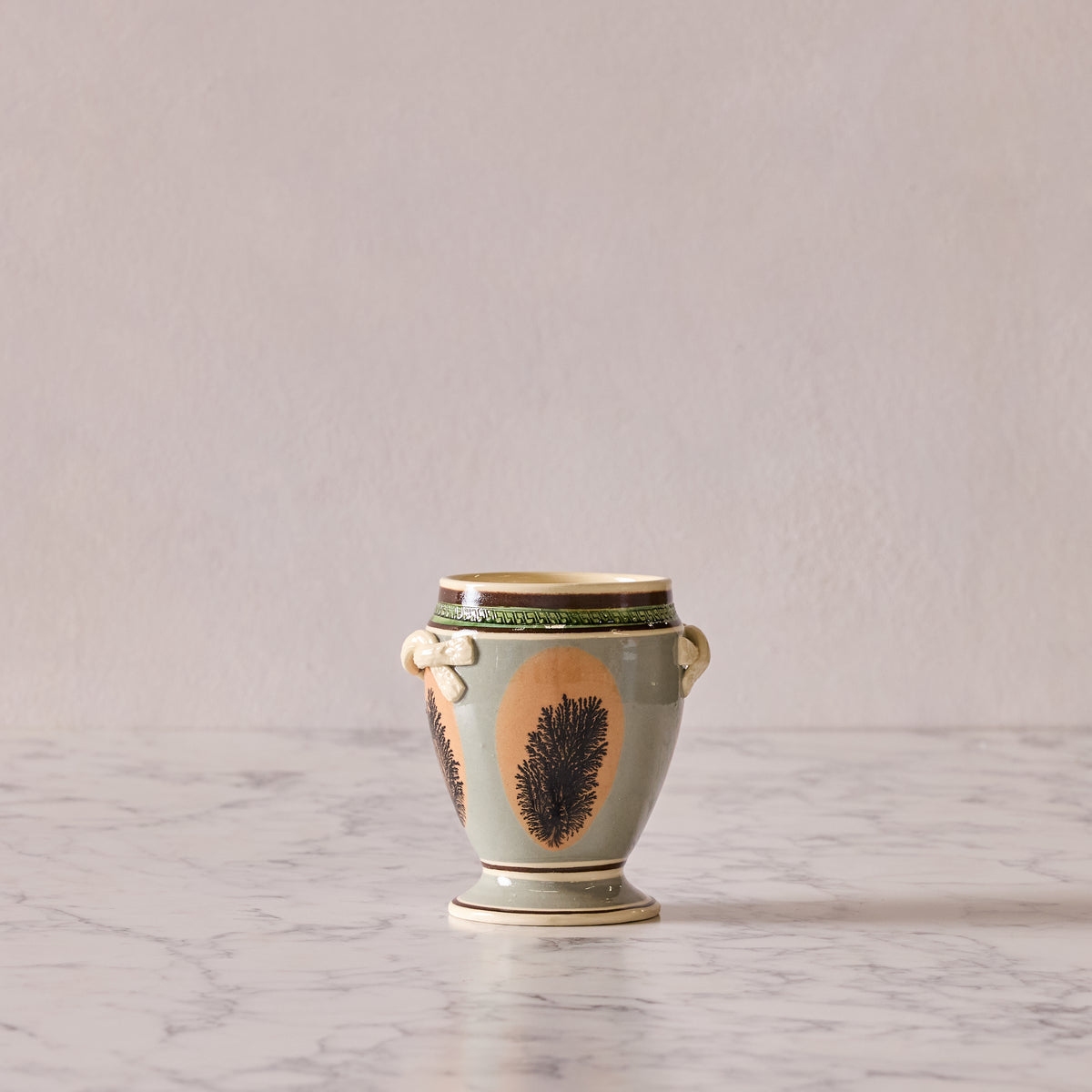 Mochaware Urn Vase, Duck Egg