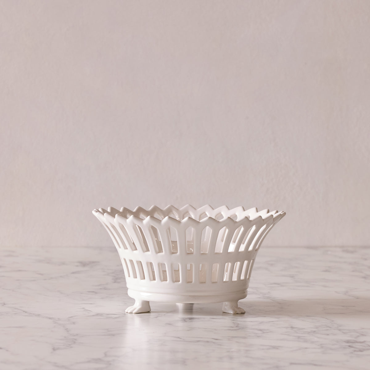 French Earthenware Openwork Basket with Feet, Small
