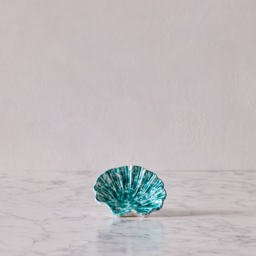 Splatterware Shell Dish, Sea Green on White