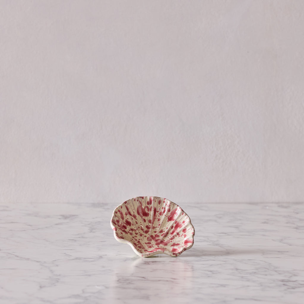 Splatterware Shell Dish, Pink on White