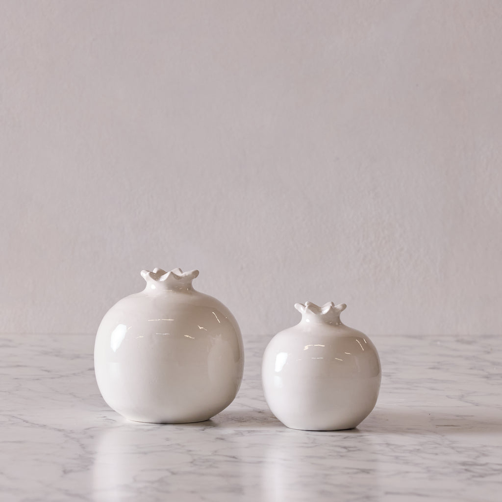 Glazed Terracotta Pomegranate, Large White