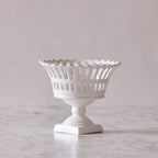 French Earthenware Openwork Footed Basket on Square Pedestal, Medium
