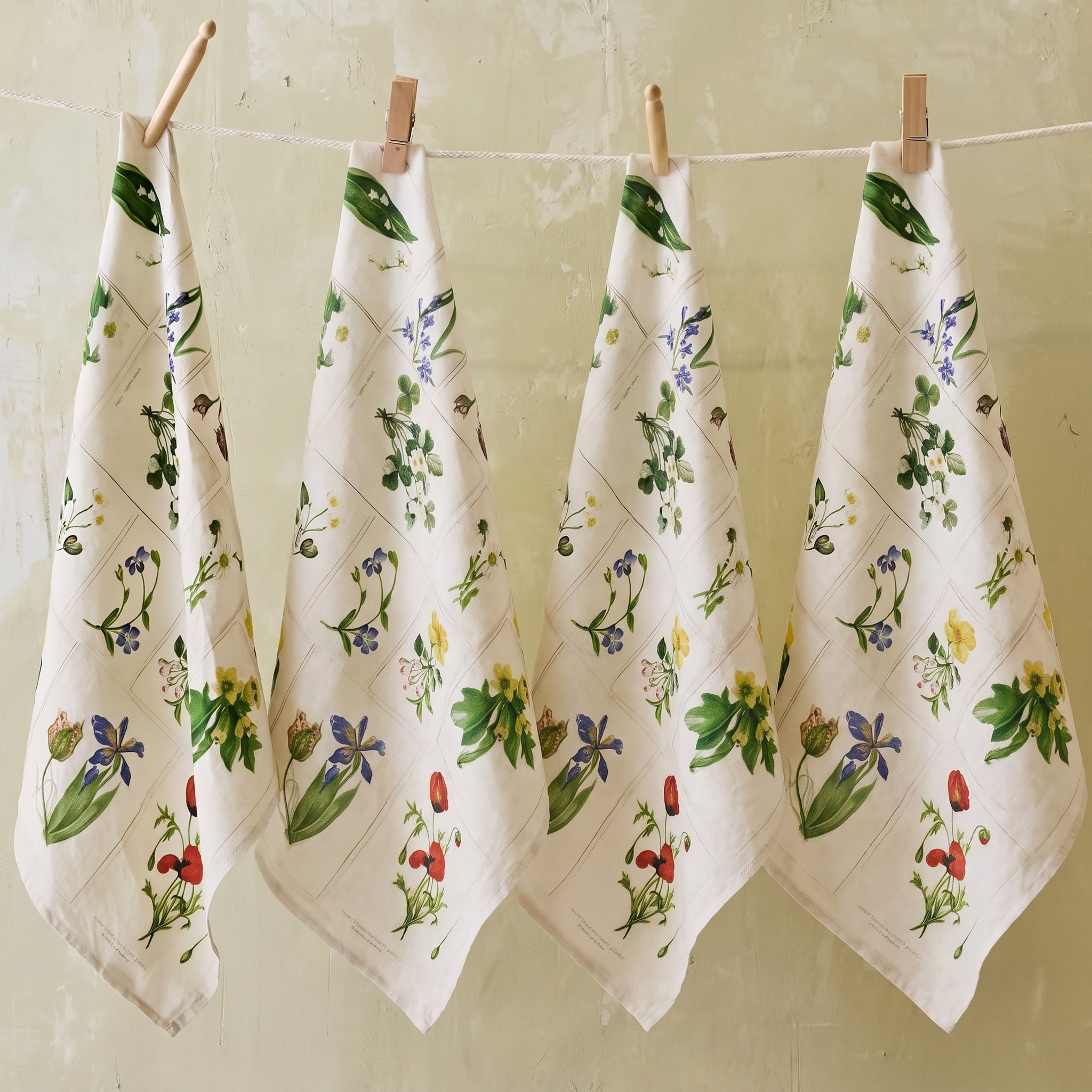 Set of Four Summerill & Bishop Botanical Tiles Linen Napkins