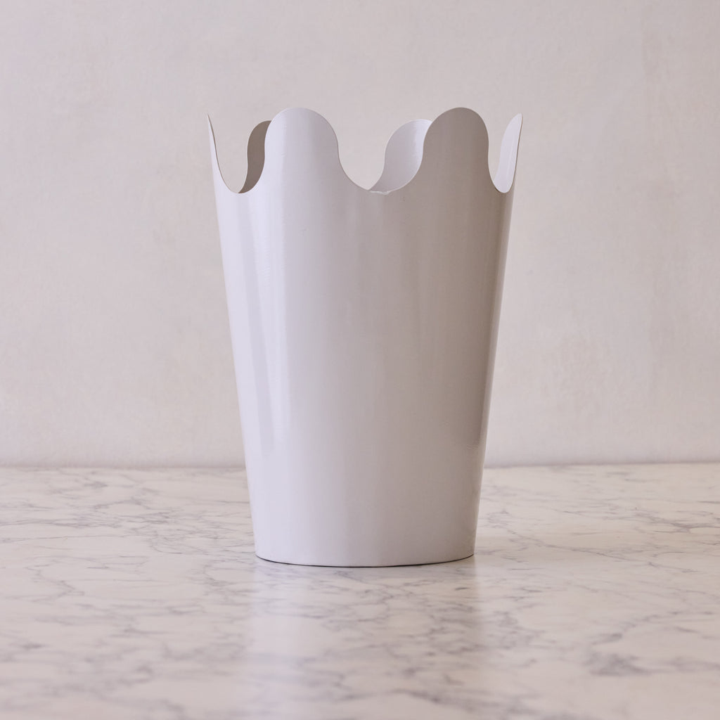 Scalloped Waste Basket, White