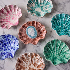 Splatterware Shell Dish, Green on Yellow