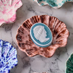 Splatterware Shell Dish, Brown on Pink