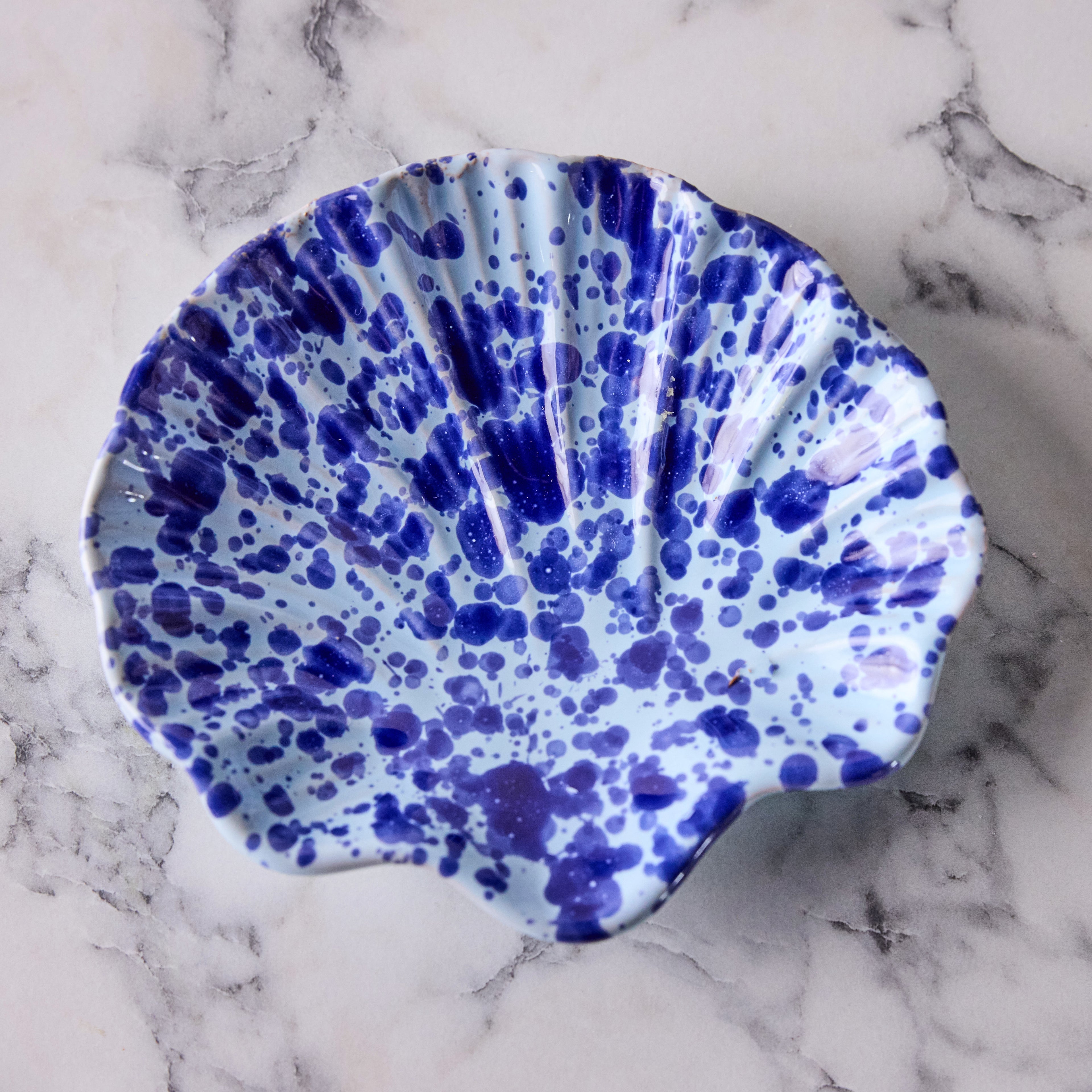 Splatterware Shell Dish, Blue on Blue