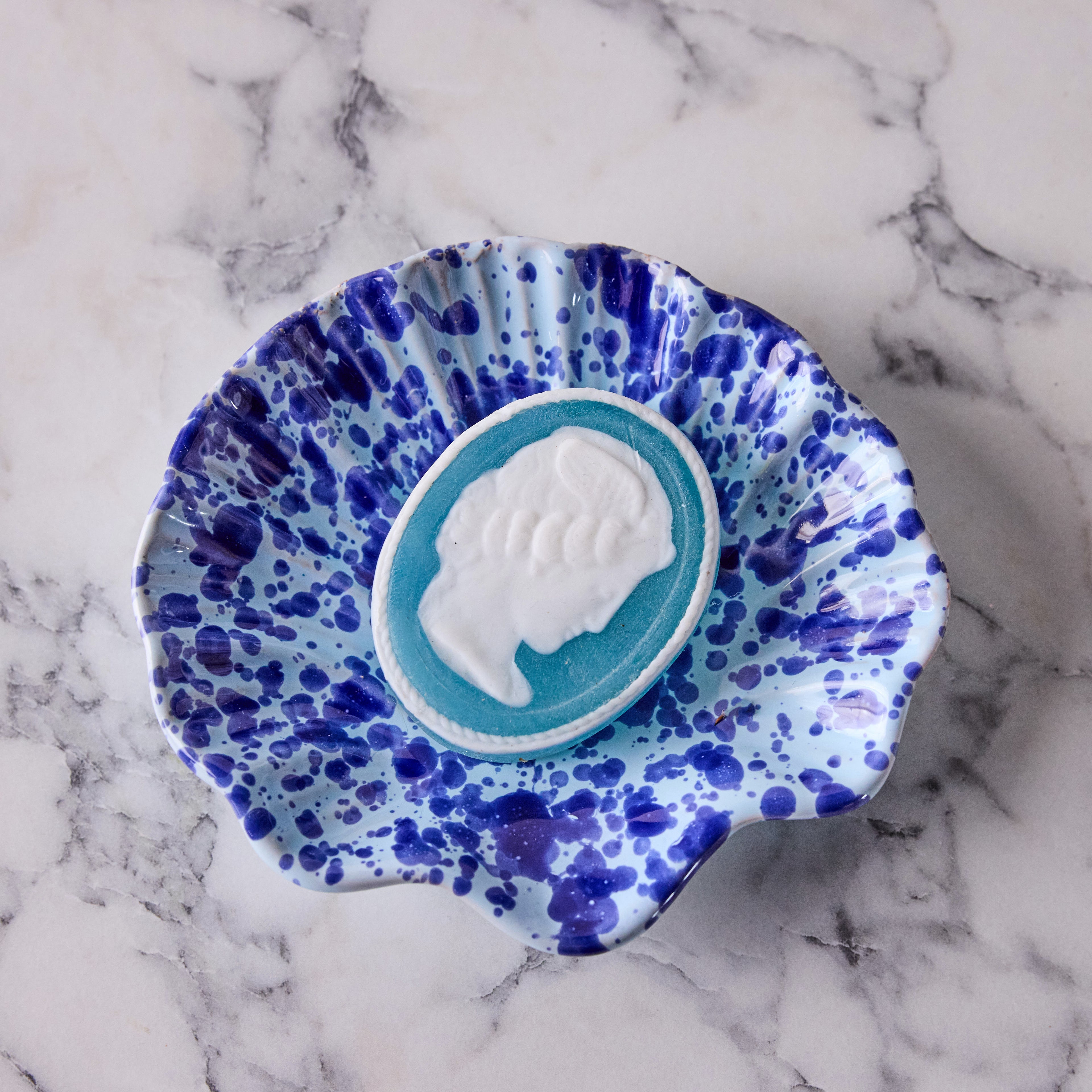 Splatterware Shell Dish, Blue on Blue