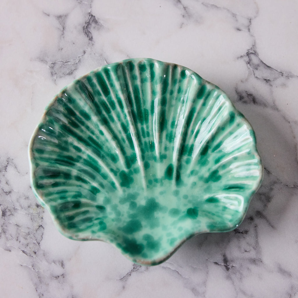 Splatterware Shell Dish, Green on Green