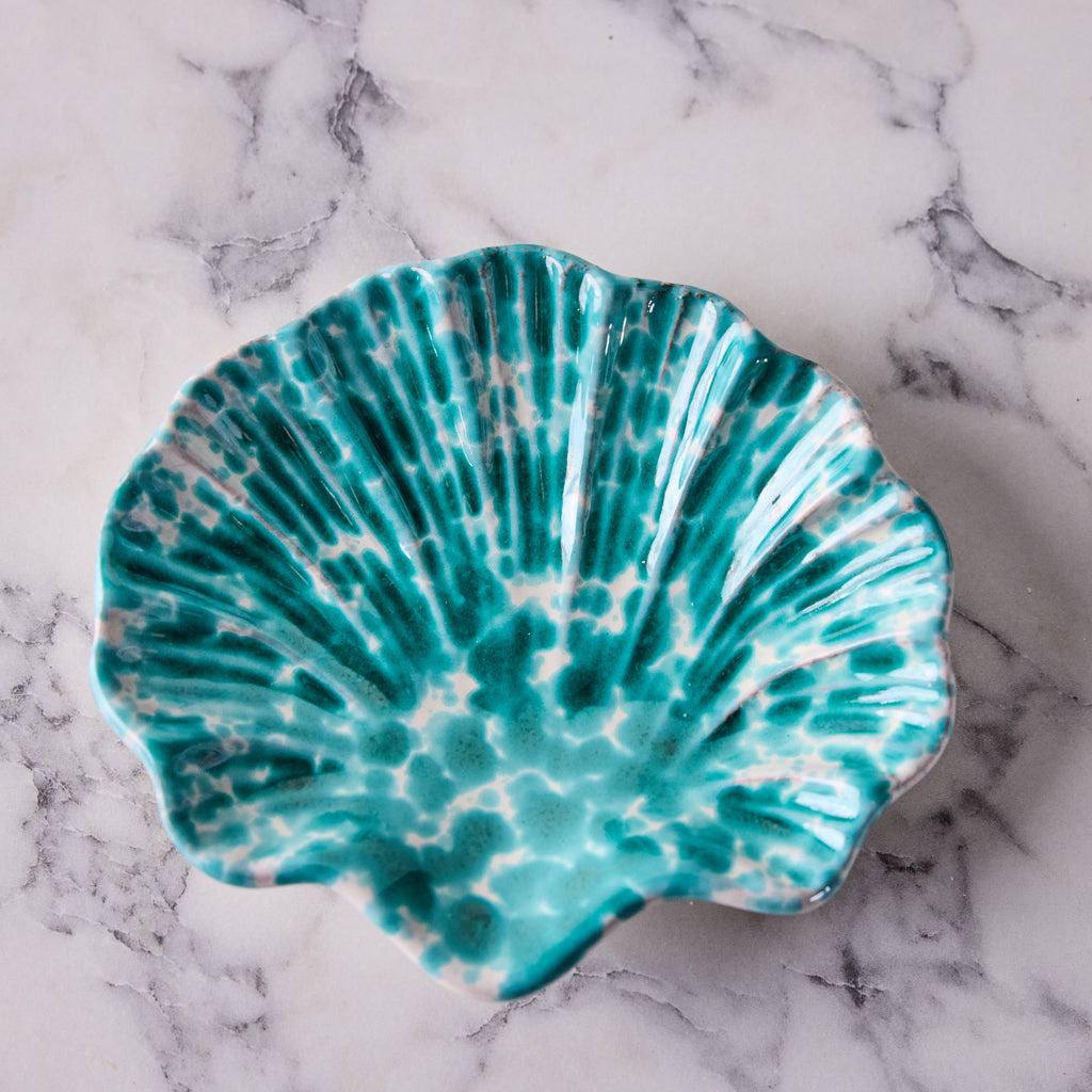 Splatterware Shell Dish, Sea Green on White