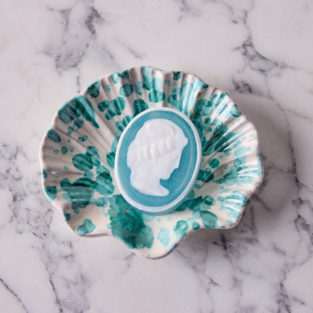 Splatterware Shell Dish, Green on White