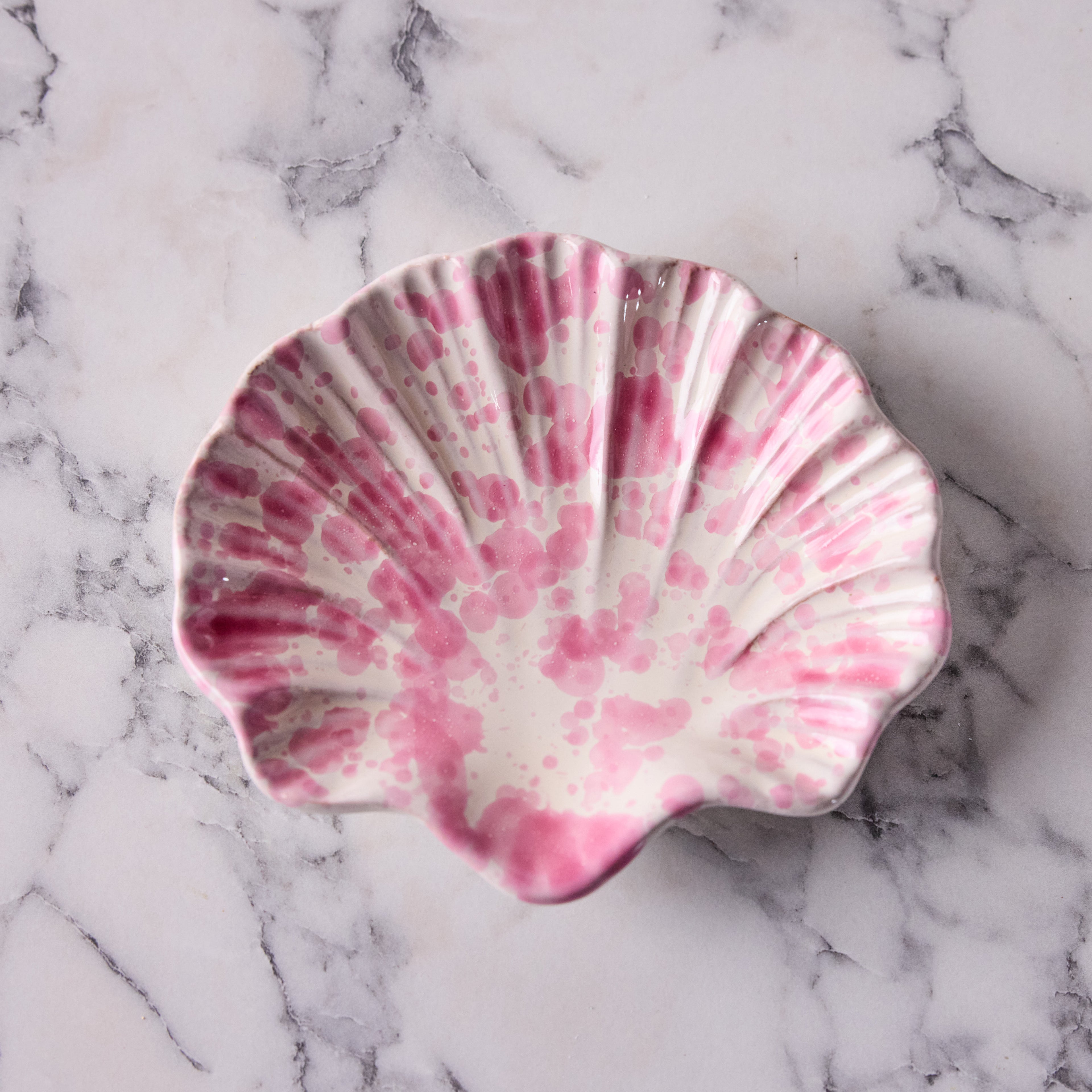 Splatterware Shell Dish, Pink on White