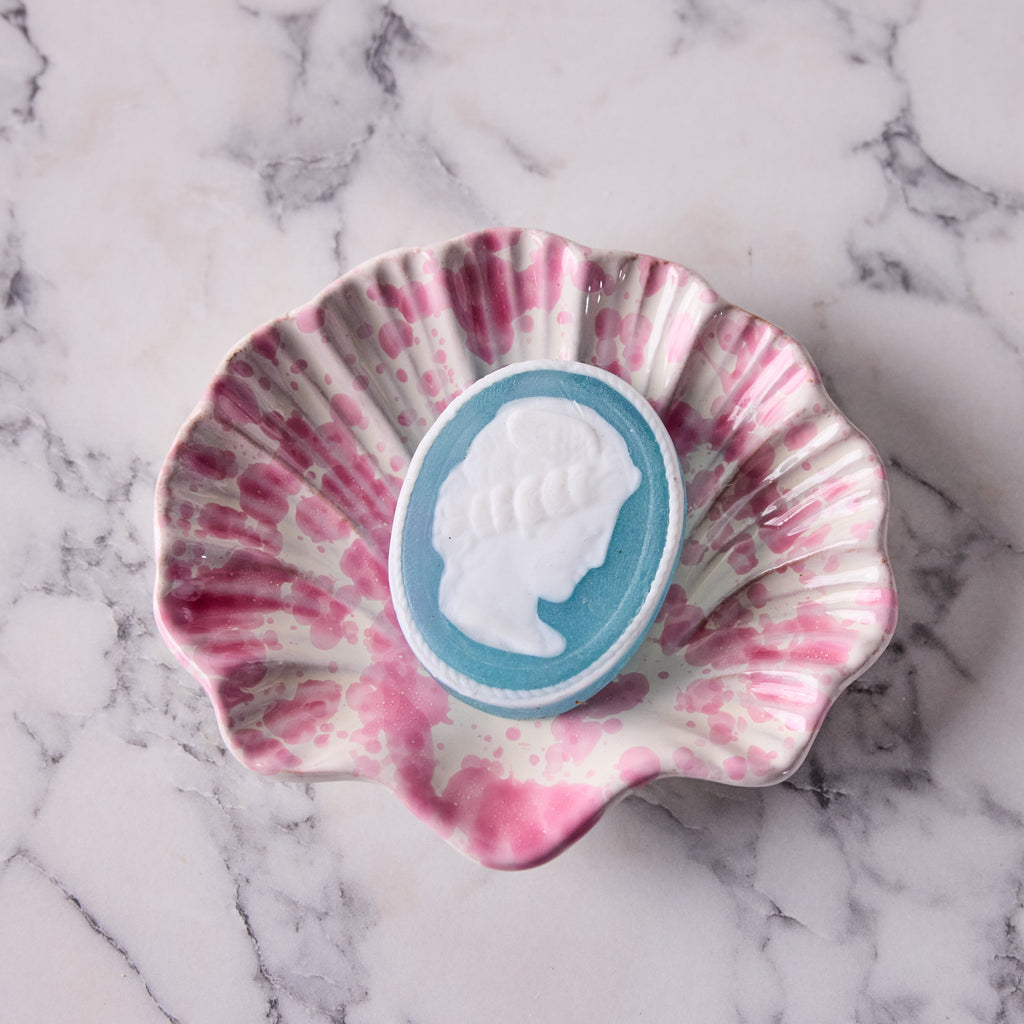 Splatterware Shell Dish, Pink on White