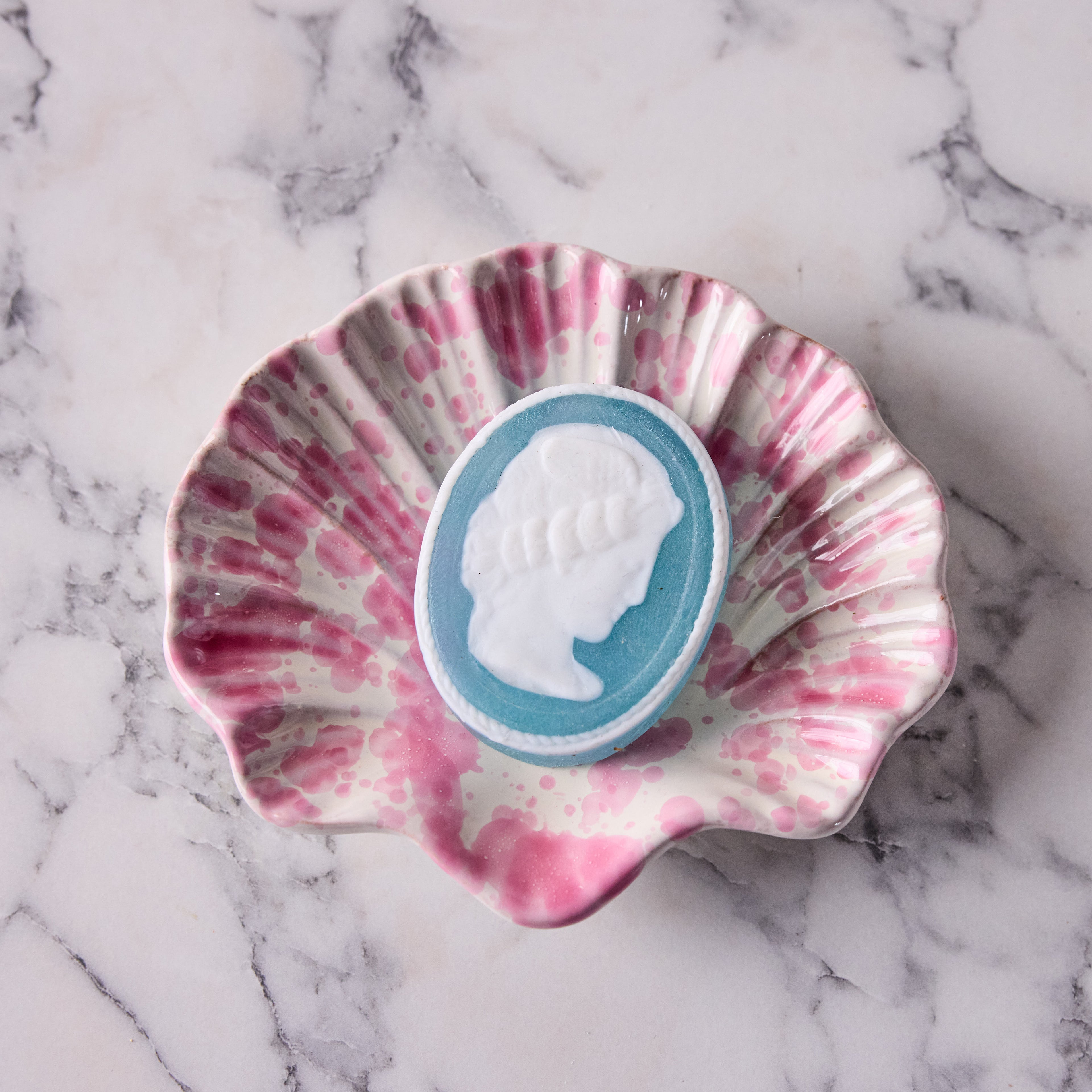 Splatterware Shell Dish, Pink on White