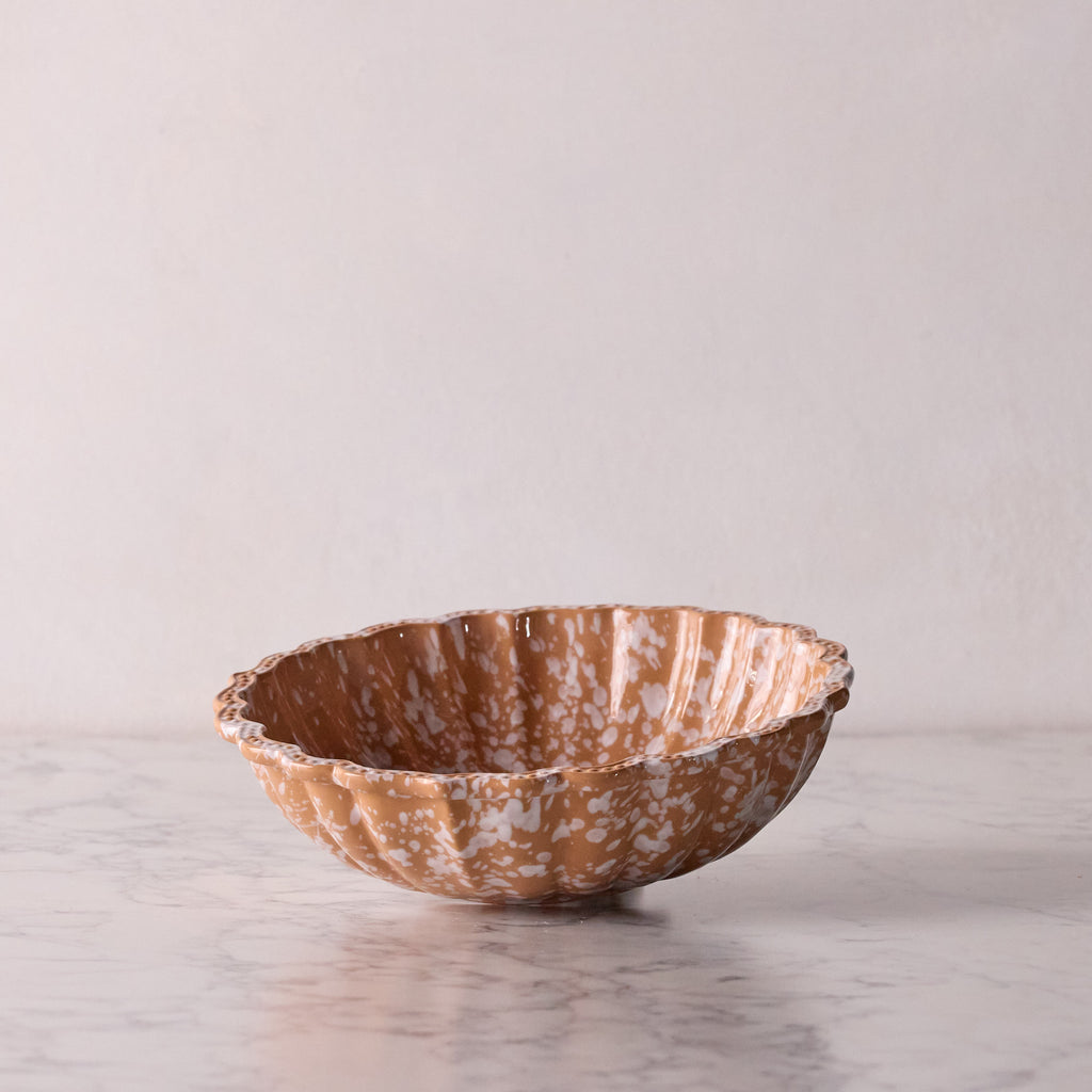 Splatterware Salad Bowl, White on Terracotta