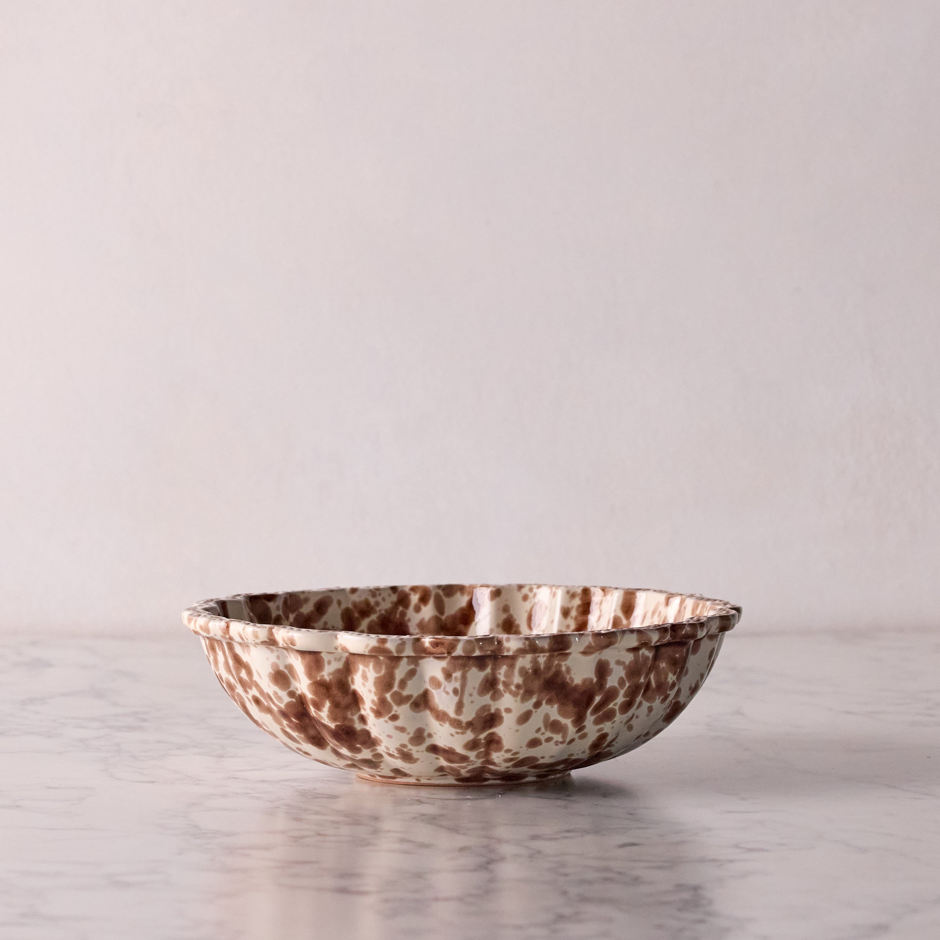Splatterware Salad Bowl, Brown on White
